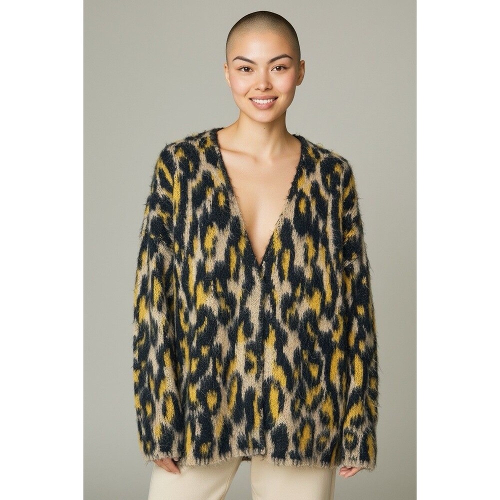 Scotch & Soda Maison Scotch womens leopard print cardigan wool alpace snap Large